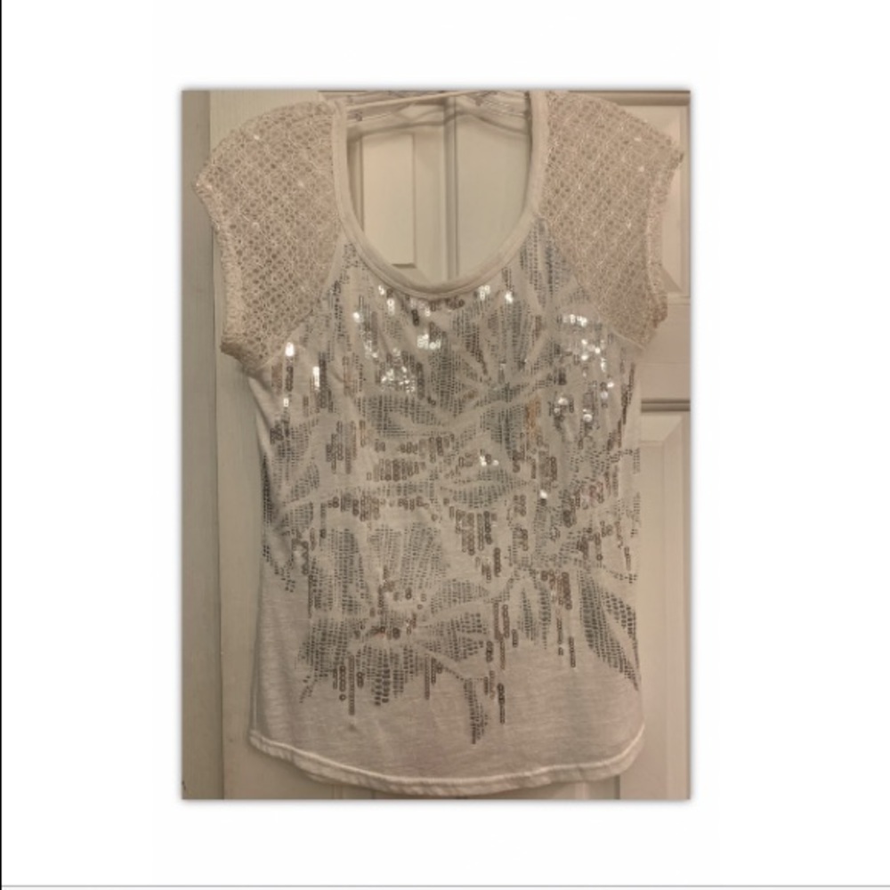 ❌❌SOLD ELSEWHERE ❌❌Miss Me sequin tee White/Off-White Ivory S *pic #9